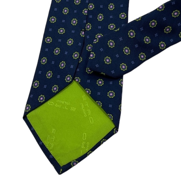 ETRO Blue Geometric Floral Silk LUXURY Tie ITALY - Picture 5 of 5